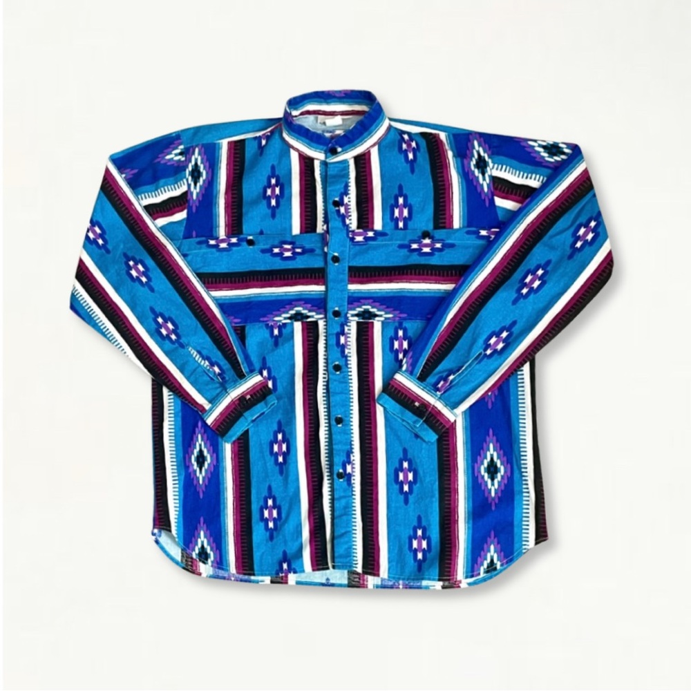 Vintage 90s Retro Southwestern Pattern Striped Western Button Down Shirt